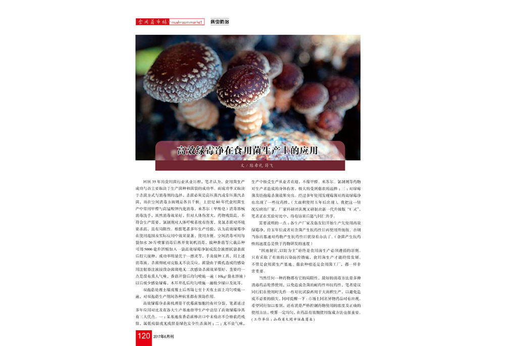 《高效綠霉凈在食用菌生產(chǎn)上的應(yīng)用》食用菌市場2017年第6期-陳希禮